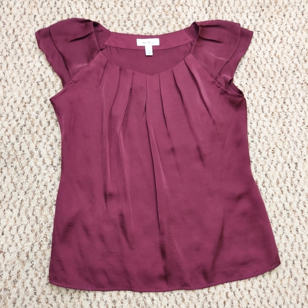 Dressbarn Silky Blouse Burgundy Mulberry Red Sz Small Business Casual Shirt Top